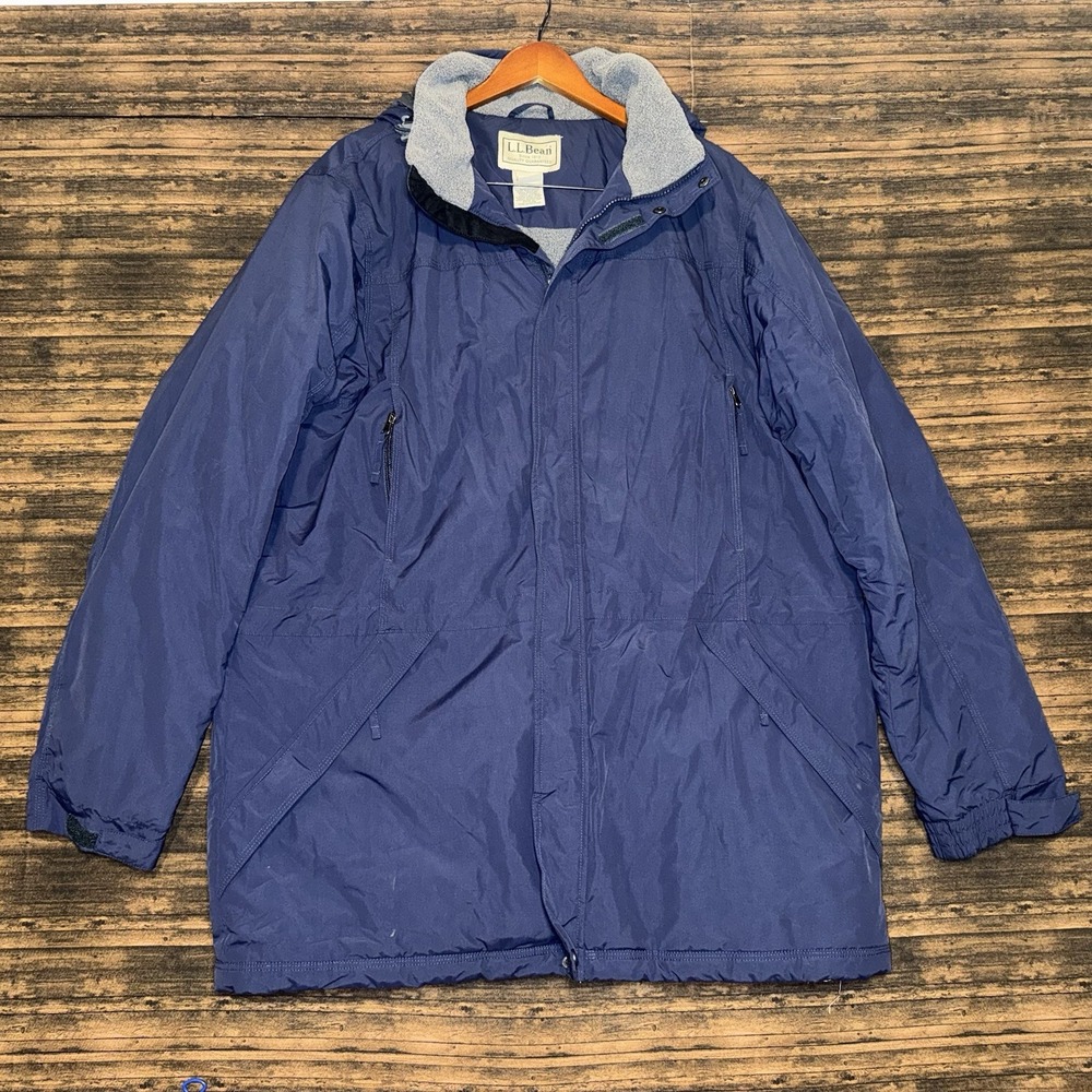 LL Bean Winter Jacket Mens XL Blue Zip Front Insulated Coat Chore